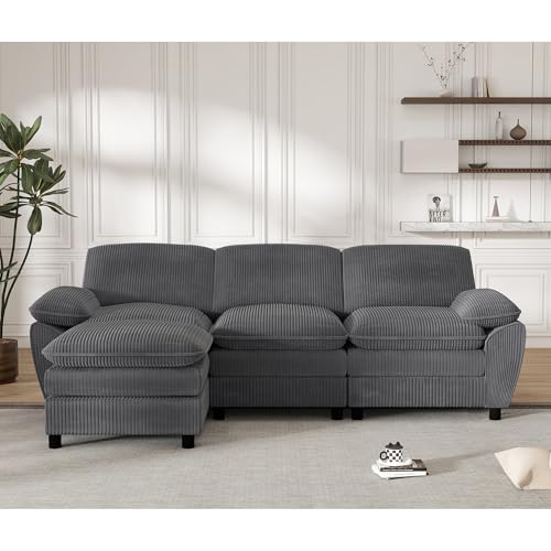 Modulares 3er-Kombinationssofa mit abnehmbarem Ottoman in Premium Velours – Elegantes L-Sofa für Wohnzimmer, perfekte Ergonomie & einfache Montage (258cm, Grau) – Bild 6