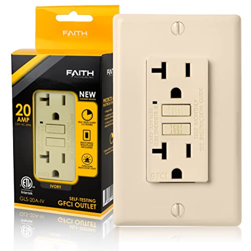 Faith 20A GFCI Outlet, ETL Listed, Non-Tamper-Resistant GFI Duplex Receptacles with LED Indicator, Self-Test Ground Fault Circuit Interrupter with Wall Plate, Ivory by Faith - Used condition - US$9.36