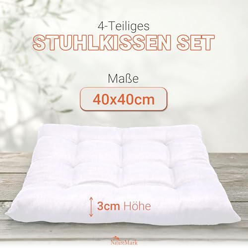 NatureMark 4er Set Stuhlkissen mit Bändern 40x40 cm – Gefüllte Sitzkissen, Outdoor & Indoor – Natur/Crème – Ansicht 2