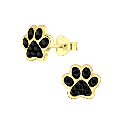 14k Yelow Gold Plated on 925 Sterling Silver with Crystal Paw Print Stud Earrings 5485 (Nickel Free)