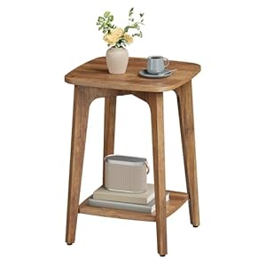 VASAGLE Side Table, Small Square End Table with Lower Shelf, Nightstand for Small Spaces, Living Room, Bedroom, Honey Brown ULET236K01