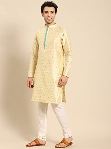 Image of Men's Navy Blue Cotton Festive Wear Regular Fit Woven Design Kurta | Indian Wedding Wear Kurta | Festive Ethnic Kurta
