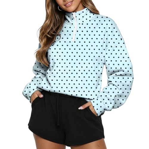 Gumipy Polka Dot Sweatshirt for Women 1/4 Zip Mock Neck Pullover No Hood - image 5