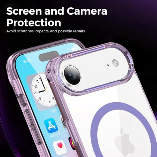 Image of Elzzi Translucent Clear Back Cover Compatible with iPhone 17 Air, PC Shockproof Scratch Resistant, Non-Yellowing, Support Mag-Safe Wireless Magnetic Charging Case - Purple