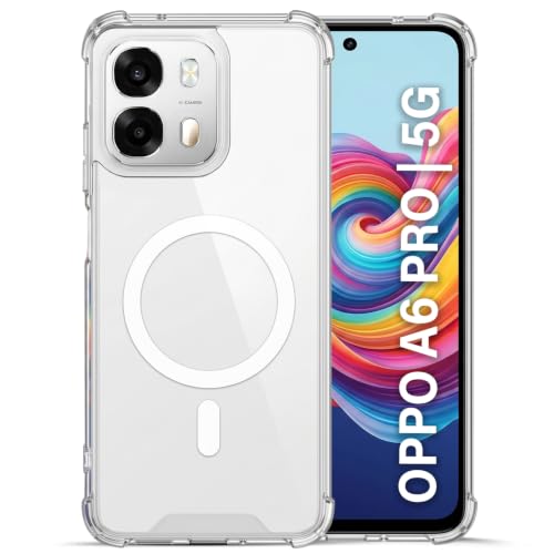 Image of TRUEUPGRADE Back Cover for Oppo A6 Pro 5G | Mag-Safe Printed Transparent Case | Hard PC Back + Soft TPU Bumper | Magnetic Print Shockproof Protective Cover | Crystal Clear