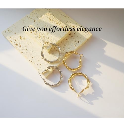 30mm Gold Hoop Earrings for Women, Gold Silver Twisted Hoop Earrings, Hypoallergenic Lightweight Hoops, Everyday Wear4