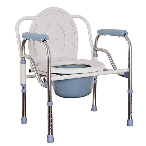 Silla de inodoro plegable de acero inoxidable con balde de comadreja, taburete de inodoro ajustable para mujeres embarazadas y discapacitadas miniatura 1
