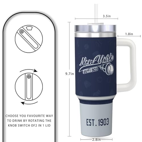 Image of New-York 30 oz Tumbler with Handle and Straw,Car cup,Coffee Mug,100% Leakproof Insulated Tumbler with Lid and Straw,Made of Stainless Steel,Cup Holder Friendly Base,Classic Collection Gifts for Fans
