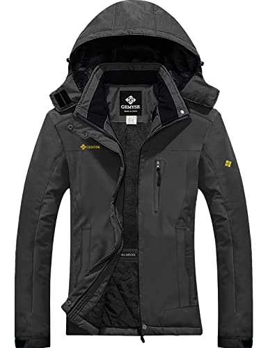 GEMYSE Donna Giacca da Sci Impermeabile Montagna Giacche Pile Invernale Antivento Cappotto con Cappuccio (Grigio Ferro 08,L)