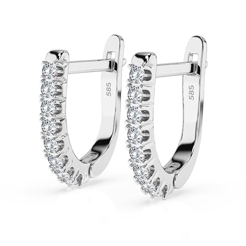 Aros de Oro Blanco 585 con 16 Diamantes 0.32 ct - Pendientes de Aro para Mujer en Oro Auténtico - Joya Clásica