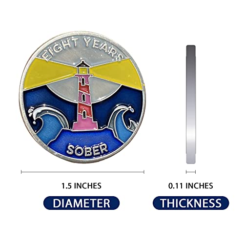 Image of The Achieve Mint Eight Years Sober Token | 8 Year Sobriety Chip | Non-AA, Non-Religious Medallion for Women and Men Celebrating Sobriety