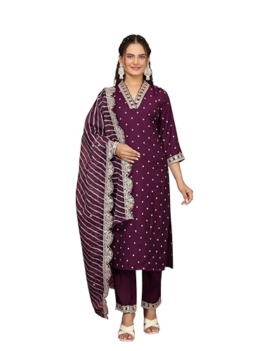 Image of Yashika Women's Silk Blend Table Print Kurta Pant Set with Mal Cotton Digital Print Dupatta and Embroidery Work Suitable for Every Indian Occasion