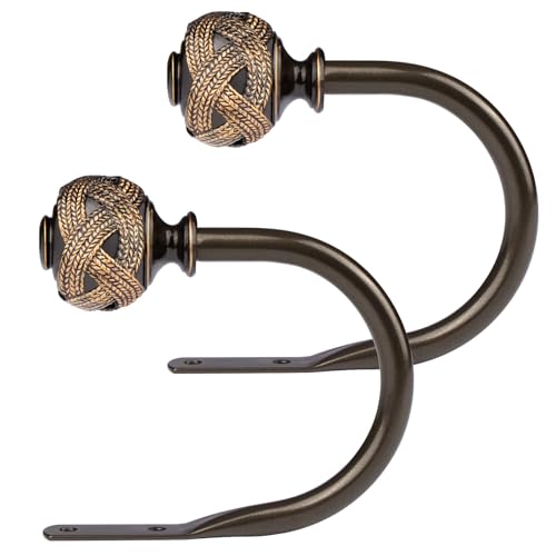 USFOOK 2 Pack Bronze Curtain Holdbacks, Decorative Window Drapery Tiebacks (2 Pack/1 Pair), Curtain Tie Back Hooks for Wall with Leaf Finials (4.3