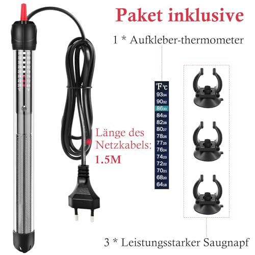FEDOUR 300W 100-240L Aquarium Heizung, Verdicktes Quarzglas Aquarienheizer, Temperatur Einstellbare Aquarium Heizer Mit Saugnäpfen/Thermostat