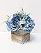 Sweet Home Deco 8'' Silk Rose Peony Hydrangea Mixed Flower Arrangement w/Wood Vase Wedding Home Decorations (Blue)