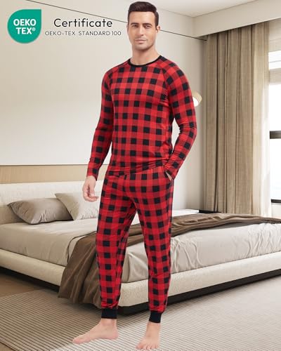Image of NACHILA Mens Pajamas Set Long Sleeve Henley Sleepwear Top Soft Jogger Pants Pajamas Cool Pjs Set,Viscose Made from Bamboo