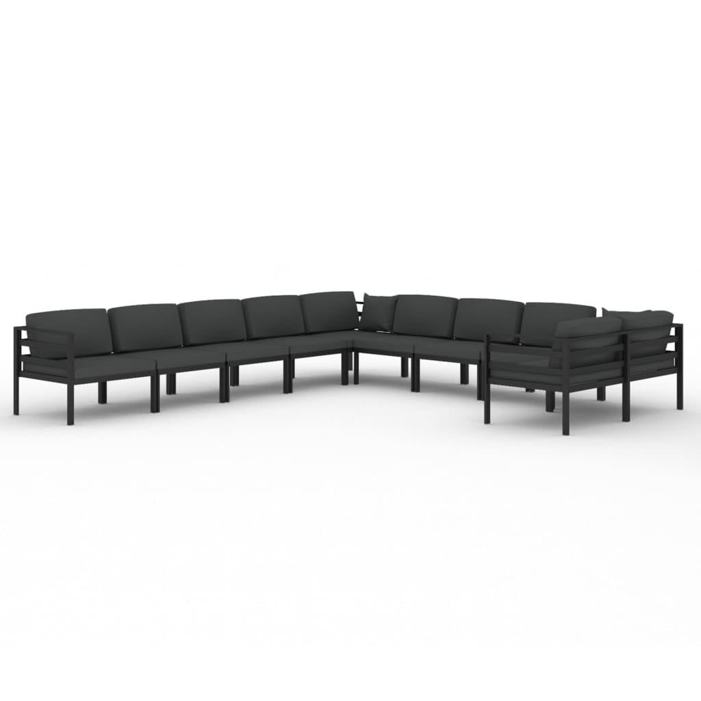 Juego de 10 muebles de jardín de aluminio con cojín antracita, diseño modular para una configuración flexible, robusto y resistente a la intemperie, cojines de asiento y respaldo incluidos