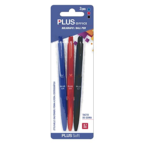 Plus Office 80907 - Blister con 3 bolígrafos, multicolor