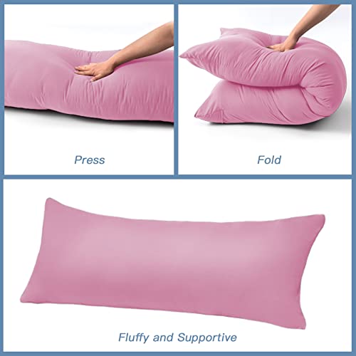 Downcool Luxury Full Body Pillow Insert With Fiber Cover - Ultra Soft Body Pillow For Sleeping - Breathable Long Bed Pillow Insert, 20"X54"(Pink, With Cover) #TOP5