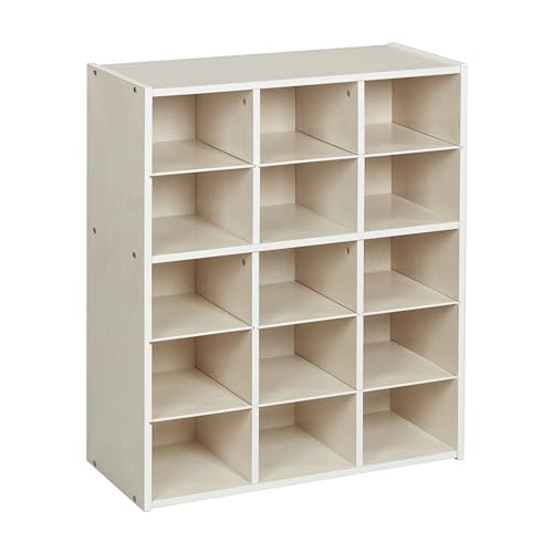 ECR4Kids Streamline 15 Cubby Tray Storage Cabinet, 5x3, Classroom Furniture, White Wash