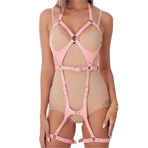 Punk Body Chain Leather Belt For Women Goth BDSM Lingerie Bondage Harness Belt Rave Fashion Accessories(Pink)