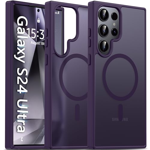 Image of Oterkin Magnetic Samsung Galaxy S24 Ultra Case, Dark Purple | Matte, Compatible with MagSafe, Frosted Translucent, Shockproof Anti-Scratch Slim Fit, Military Grade Protection