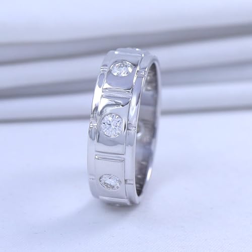 1 1/4 Carat Round Cut Moissanite Diamond Men's Bezel Set Eternity Anniversary Wedding Band Ring In 14K Gold Over Sterling Silver Jewelry Gift For Men (VVS1 Clarity, 1.25 Cttw)4