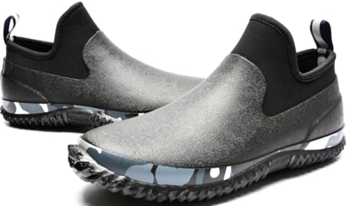 GILKUO Gummistiefel Herren Kurz Gummistiefeletten Regenstiefel Halbhoch Kurzschaft Regenschuhe Wasserdicht Regenstiefeletten Gummi Stiefel Schwarz 45