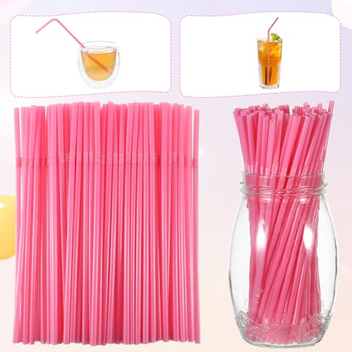 200 pitillos flexibles desechables de plástico rosa miniatura 4