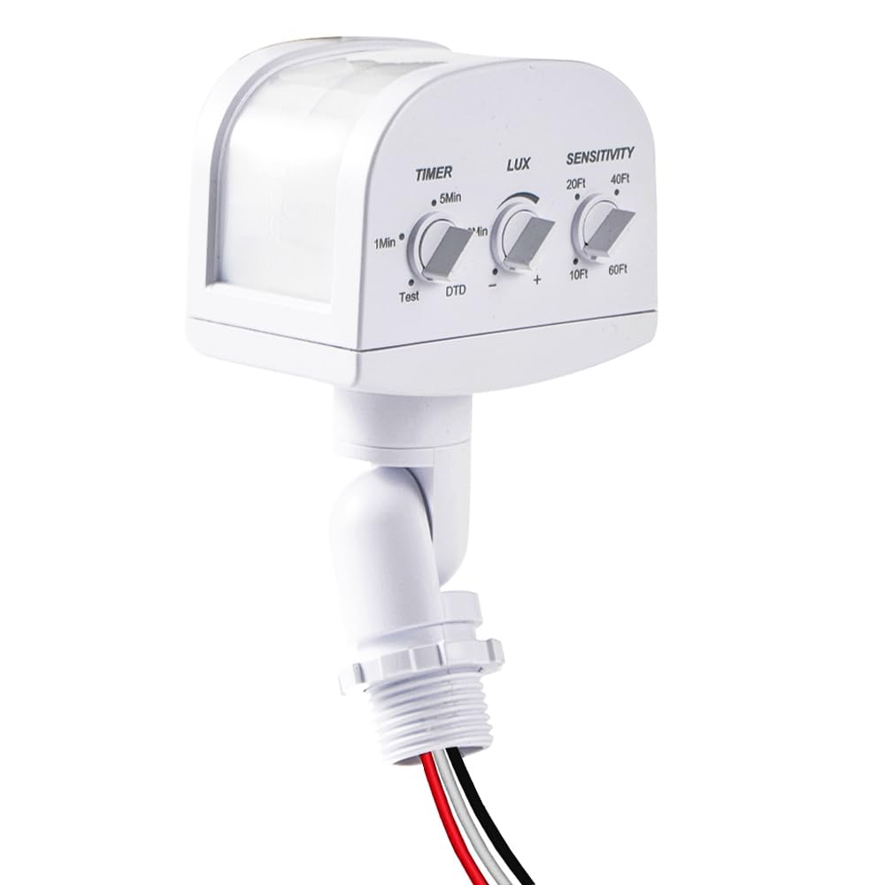 240-Degree Motion Sensor, 5-300LUX Adjustable Dusk to Dawn Motion Detectors, Adjustable Time & Detection Sensitivity 60Ft Range, 3 Working Modes Pir Motion Sensor for Security Floodlight, UL Listed