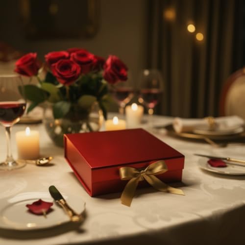Image of Awestuffs Premium Gift Box Set with Ribbon Closure, Luxury Decorative Gift Packaging Boxes for Birthday, Wedding, Anniversary, Festival, Return Gifts, Corporate Gifting & Special Occasions (Red with Golden Ribbon (Set of 1), Extra Large)