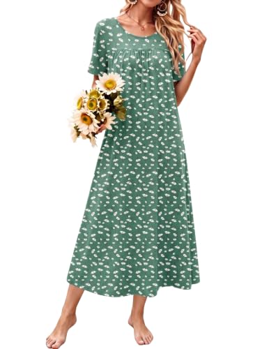 Ekouaer Long Bamboo Viscose Nightgowns Short Sleeve Plus Pajama Dress Sleepshirts