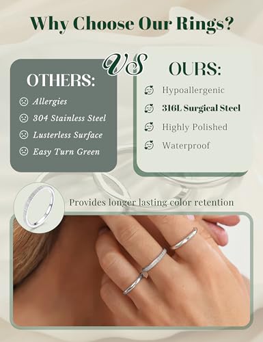 Image of JOERICA 3Pcs 2mm Stainless Steel Women's Stackable Eternity Ring Band Engagement Ring Set 4-9