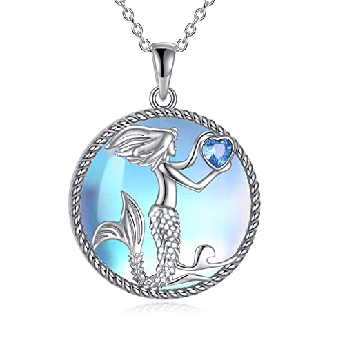 Yfn Mermaid Necklace Sterling Silver Moonstone Mermaid Pendant Jewelry Gifts For Women Girls #TOP16