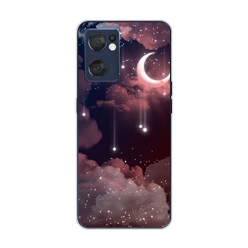 KARTXITAI Case Compatible with Reno7 5G,Shockproof Slim Thin Silicone Protective Anti-Fingerprint Anti-Scratch Anti-Fall Phone Cover - Stars,Moon,Clouds,Sky