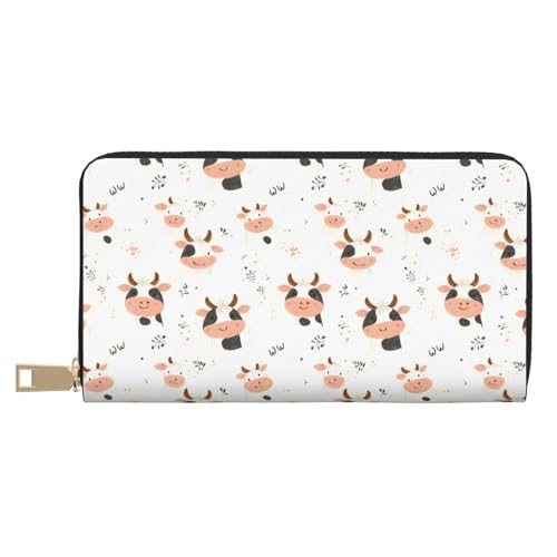 Leather Thin Slim Wallets for Women Men - Fashion Cow Cute Print Card Wallet Holder with Zipper
