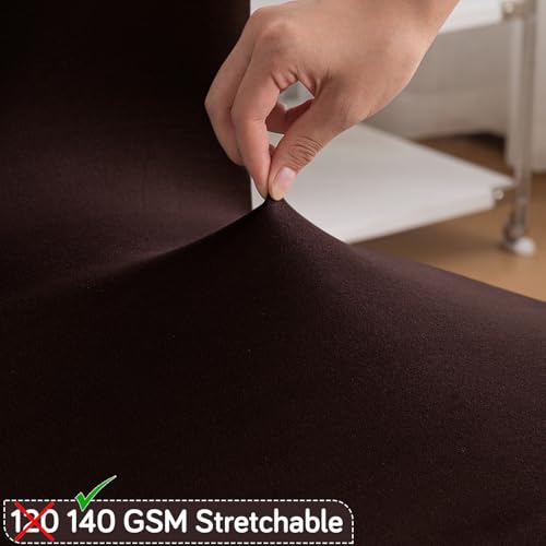 Image of HOKIPO 'SereneSolids' Stretchable 140 GSM Dining Chair Cover, Fully Covered - Set of 4, Coffee (AR-6246-CFE)