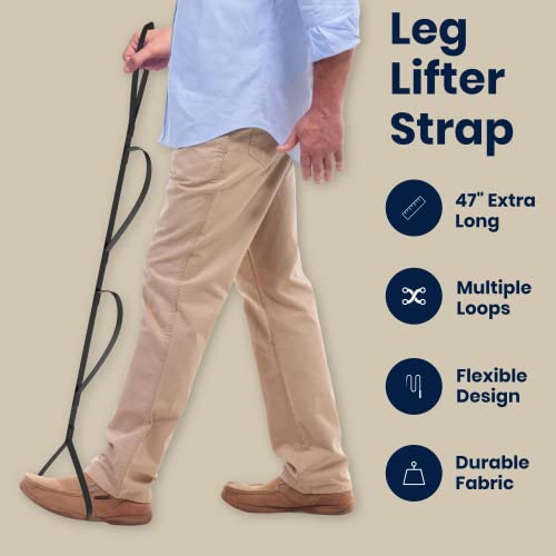 vma 47 leg lifter strap  extra long strap with loops for hip or knee replacement recovery foldable