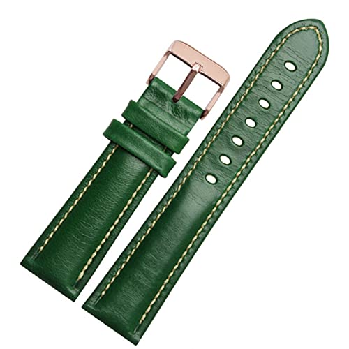 Bracelet de montre cuir véritable 22mm vert boucle rose doré tendance