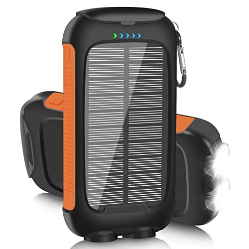 Portable Charger Solar Power Bank 20000mAh with USB-A and USB-C 5V/3A Output Port Battery Pack Compatible with iPhone, Samsung, iPad, Waterproof Emergency LED Flashlights Perfect for Camping, Hiking