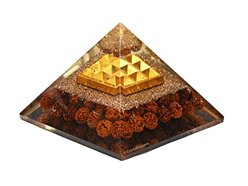 Image of Crystal Heaven Rudraksha Pyramid With 9 Pyramid Plate-Orgone Pyramid For Positive Energy,Vastu,Reiki And Chakra Healing