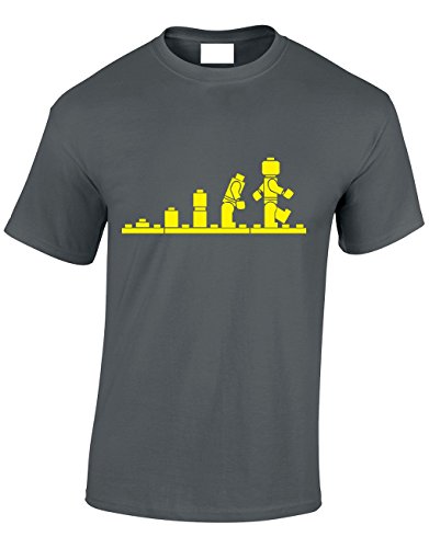 Image of Crown Designs Evolution of Bricks Cool Funky Geek Nerd for Men & Teenagers T-Shirts Tops - Charcoal/Medium