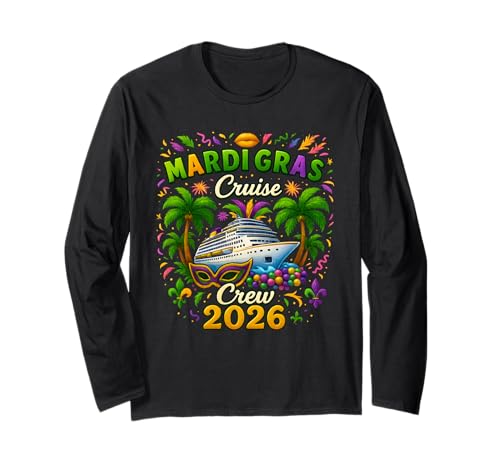 Mardi Gras Cruise Crew 2026 Viaggio New Orleans Family Matching Maglia a Manica