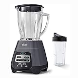 Oster Master Series Blender with Texture Select Settings, Blend-N-Go Cup and Glass Jar, Grey, 6 Cups