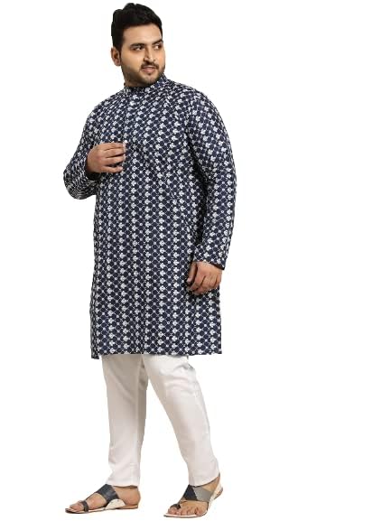 Sojanya PLUS (Since 1958) Men's Silk Blend Embroidered Kurta & White Churidar Pyjama Set4