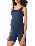 POSHDIVAH Women's Maternity Bodysuit Pregnancy Shapewear Sleeveless Scoop Neck Tank Top Shorts Pregnant Romper Jumpsuit for Yoga Navy Blue Medium