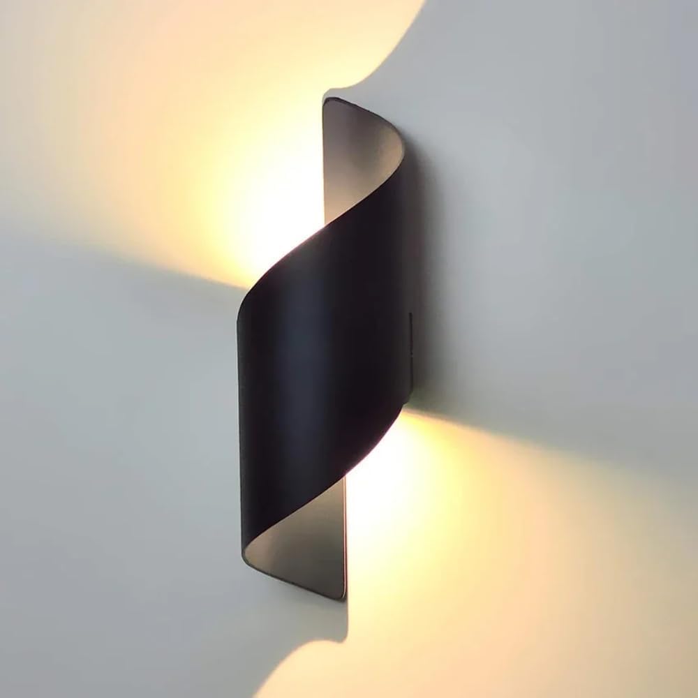 LED Wall Light Indoor Outdoor 12W Waterproof Outdoor Wall Lights Up Down Decorative Wall Lamp for Garden Balcony Porch (black-11in-cold Light)