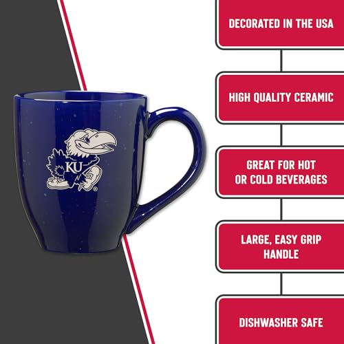 Image of Rico Industries NCAA Kansas Jayhawks Royal Blue Personalized 16 oz Team Color Laser Engraved Speckled Ceramic Coffee Mug
