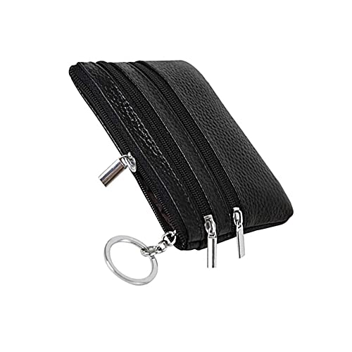 Women's Genuine Leather Zipper Coin Purse Mini Pouch Bag Credit Card Holder Wallet with Key Ring Keychain