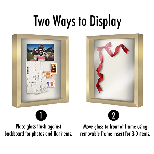 Image of Americanflat 11x14 Shadow Box Frame with Shatter-Resistant Glass - Silhouette Collection - Large Shadow Box Display Case for Tabletop and Wall Display - Gold with Soft Felt Back